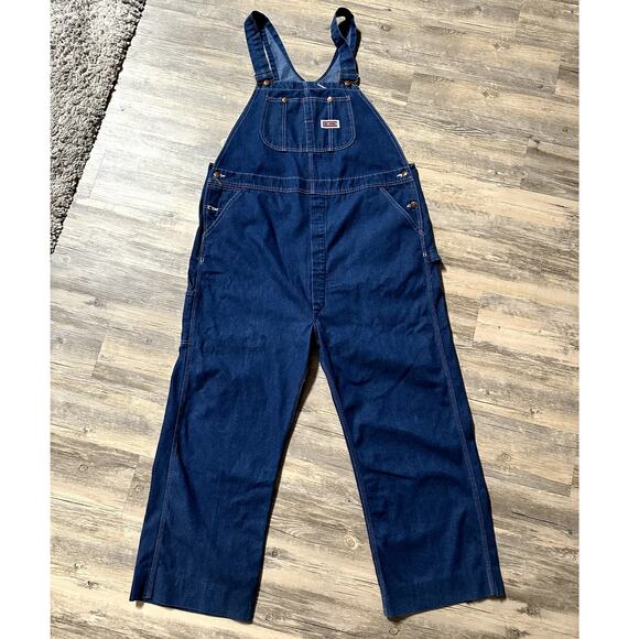 Vintage Big Mac Overalls Mens 46x27 Blue Carpenter Square Back Denim Relaxed Fit - Picture 1 of 8